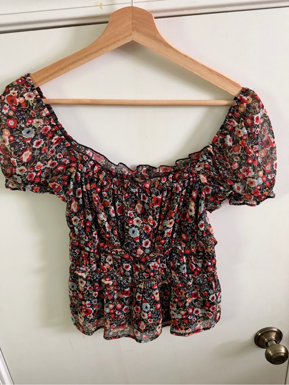 Francescas 's mi ami Floral Off-Shoulder Puff Sleeve Top - XS